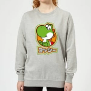 Image of Nintendo Super Mario Yoshi Kanji Womens Sweatshirt - Grey - 3XL