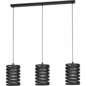 Image of Pendant Ceiling 3 Bulb Light Colour Black Shade Slim Black Spiral Bulb E27 3x40W