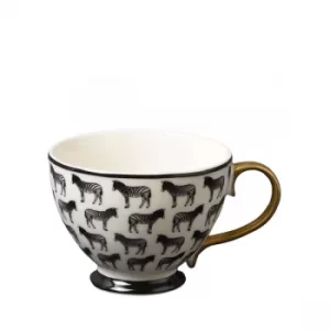 image of Animal Luxe Footed Mug All Over Zebra Print Black with Gold Handle