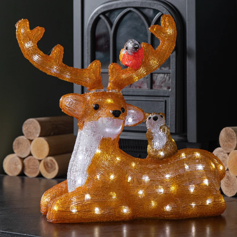 Image of 40cm Light up Acrylic Sitting Christmas Deer with Animals and 80 Warm White LEDs