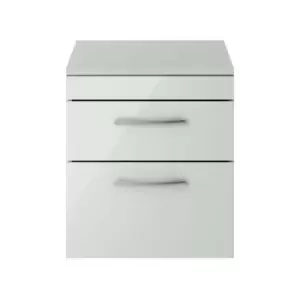 image of Nuie - Athena Gloss Grey Mist 500mm Wall Hung 2 Drawer Vanity Unit with Worktop - ATH105W - Grey