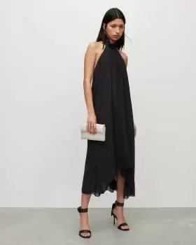 image of AllSaints Alaya Silk Asymmetrical Maxi Dress