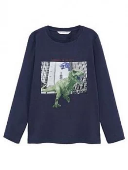 Image of Mango Boys Dino Long Sleeve Tshirt - Navy, Size 9 Years
