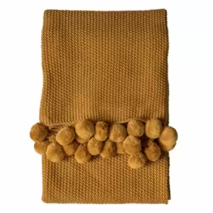 Image of Crossland Grove Moss Stitched Pom Pom Throw Ochre 1300x1700mm