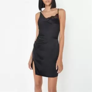 Missguided Cowl Neck Asymmetric Lace Slip Mini Dress - Black