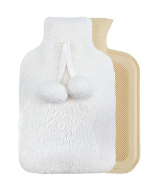 Image of Smart Living Smart Living Soft Hot Water Bottle with Pompom Fleece Cover - 23x35cm in Cream Cream One Size Unisex 5056557546763