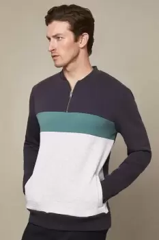 Image of Reverse Loopback Colour Block Zip Crew Sweatshirt