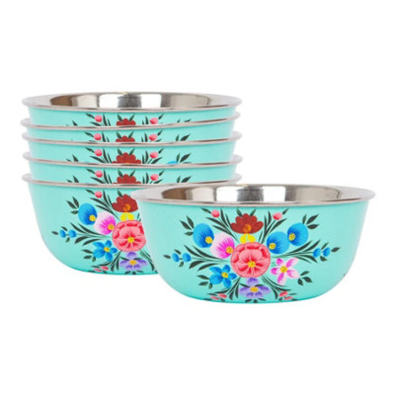 Image of Billy Can Hand-Painted Picnic Snack Bowls - 14.5cm - Mint Pansy - Pack of 6 Green