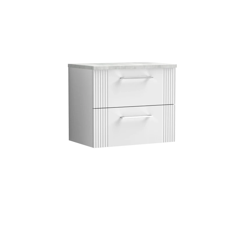 Image of Balterley 2 Drawer Wall Hung Vanity Unit Grey Laminate Worktop, White 600mm White Unisex