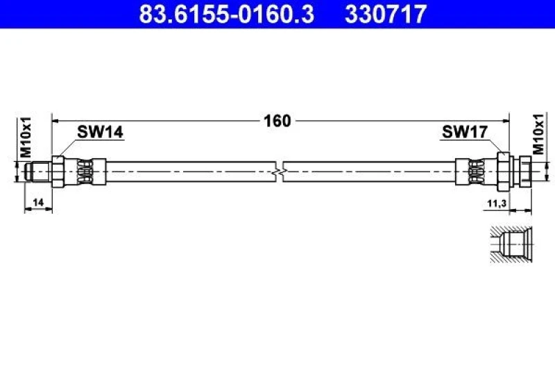 Image of ATE 83.6155-0160.3 Brake Hose Brake Hose (83)