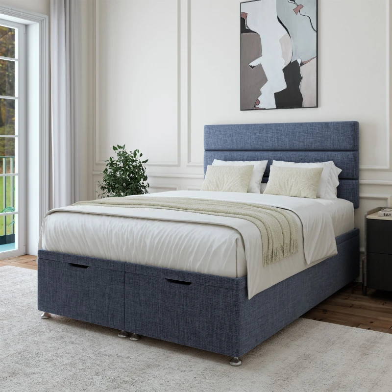 Image of Bedmaster Bedmaster Linen Ottoman Divan Base And Lined Headboard in Midnight Size: Super King Midnight Super King Unisex 7867870013393
