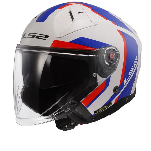 Image of LS2 OF603 Infinity II Focus White Blue Red 06 Jet Helmet Size M
