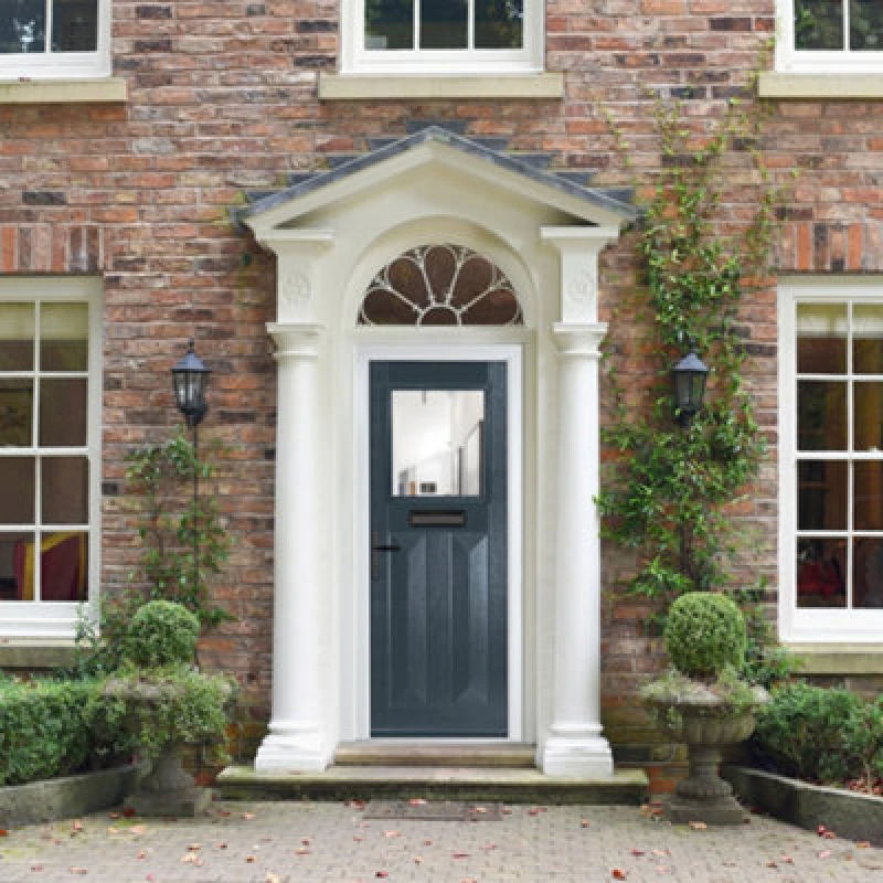 Image of Lacerta Composite Door Eaton 7016 Grey 920mm X 2090mm Open In Right Hand Clear Glass 10 Year Guarantee - Free Delivery & Smart Lock