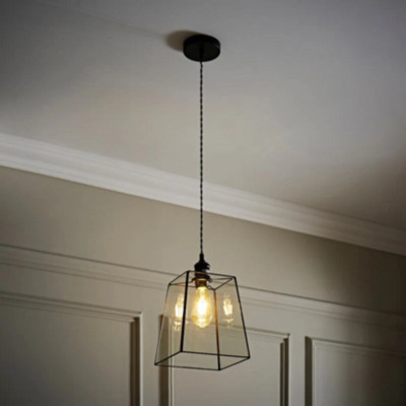 Image of ValueLights ValueLights Susie Glass Lantern Lamp Shade Single Drop Ceiling Pendant Light in Black One Size Unisex 5059406062575