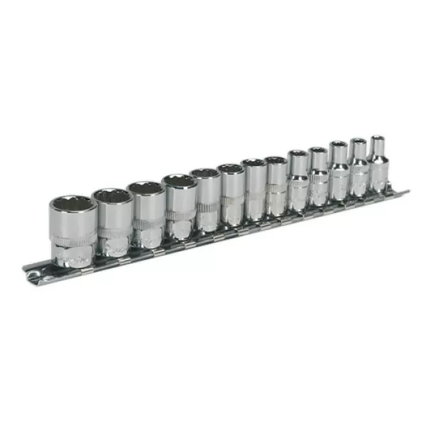 image of Genuine SEALEY AK2680 Socket Set 13pc 1/4Sq Drive 12pt WallDrive&#174; Metric