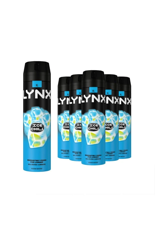 Image of Lynx XL Ice Chill 48H Fresh 'Body Spray' Deodorant, 6x200ml Blue male