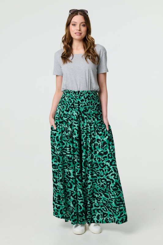 Image of Izabel London Womens Animal Print High Waist Palazzo Pants in Green Size: 10 Green Female 10