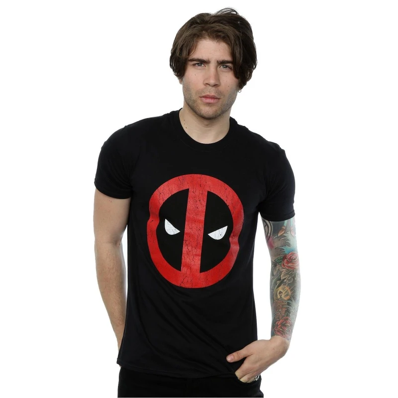 Image of Marvel Marvel Men Deadpool Cracked Logo T-Shirt in Black Size: Small Black S Male 5057245257527