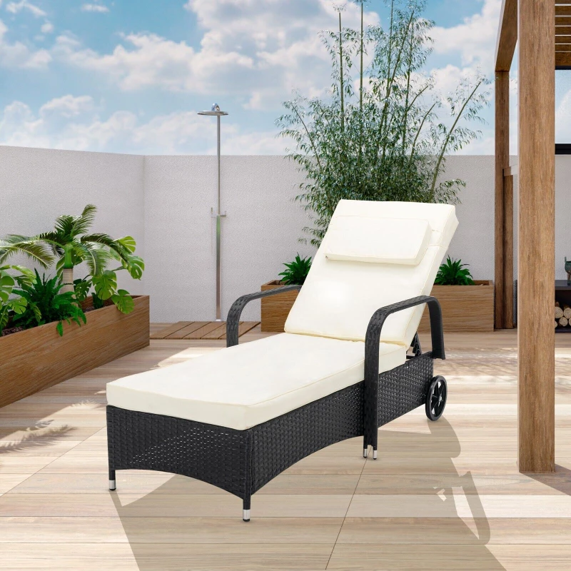 Image of MCC Direct Rattan Sun Lounger Bed with Reclining function Garden and Outdoor Black