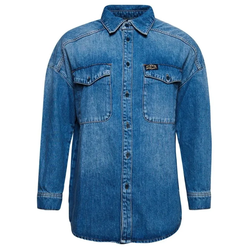 Image of Superdry Womens oversized denim overshirt Superdry Bleu Female M