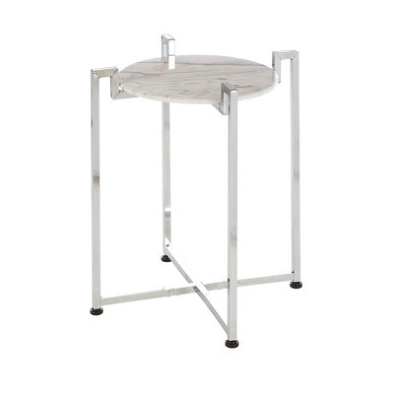 Image of Premier Housewares Interiors By Premier Elegant White Marble Side Table With Chrome Base, Durable Side Table By Couch, Versatile Small Lounge Table Wh
