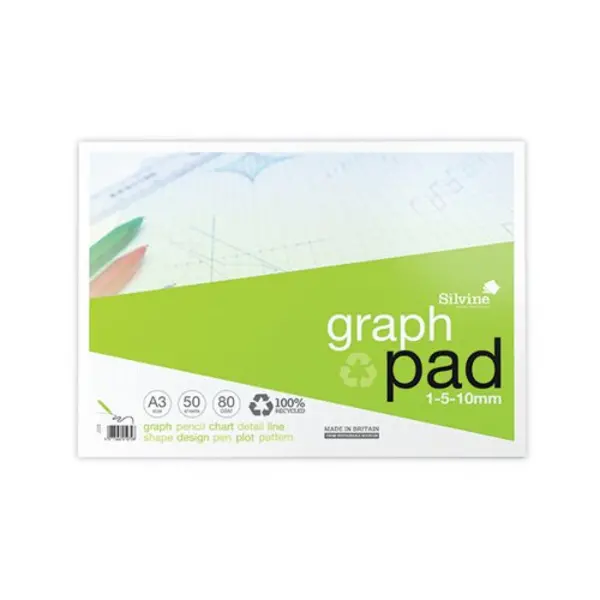 Image of Silvine Silvine Recycled Graph Pad 1/5/10mm A3 50 Pages A3GPRE A3GPRE