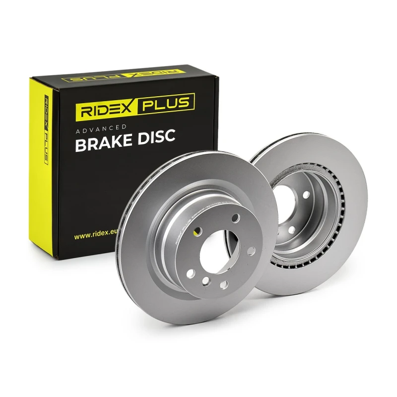 Image of RIDEX PLUS 82B0963P Brake disc Rear Axle, Vented, Grey Cast Iron, Coated, High-carbon, without bolts/screws Grey Cast Iron Brake Disc (82)