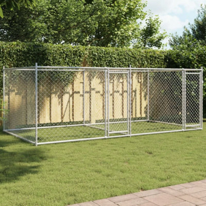 Image of VIDAXL Dog Cage with Doors Grey 4x2x1.5 m Galvanised Steel Vidaxl 3209573