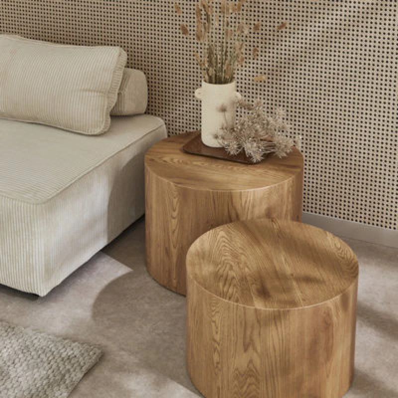 Image of Sweeek - Set Of 2 Round Nesting Coffee Tables Wood Effect Sylva Oak 58X58X40 Cm