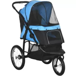 image of 3 Wheel Pet Stroller, for Medium Small Dogs, Foldable Cat Pram - Blue - Blue - Pawhut