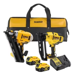 Image of DEWALT DCK2046P2 18v XR Cordless Brushless Nail Gun Twin Pack 2 x 5ah Li-ion Charger Bag
