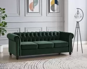 Image of Chesterfield Velvet Fabric 3 Seater Sofa, Green