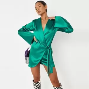 Missguided Side Blazer Dress Satin - Green