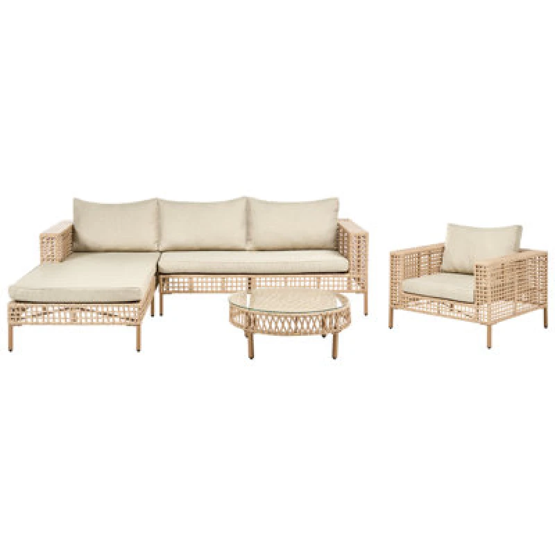 Image of Beliani Garden Lounge Set With Table 4 Seater Calasetta Right Hand Pe Rattan Beige