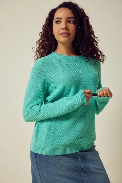 Image of M&Co Ribbed Knit Jumper Aqua
