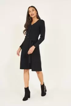 image of Black Knitted Skater Dress