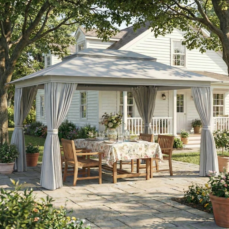 Image of OUTSUNNY 3 x 4m Outdoor Garden Gazebo with UPF50+ Double Roof, Dark Grey Size: 4m x 3m Dark Grey Unisex 4m x 3m