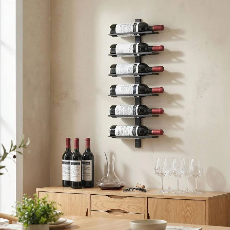 Image of HOMCOM Wall Mount Wine Rack for 6 Wine Bottles, Black Unisex