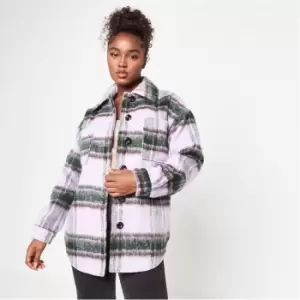 Image of Missguided Check Brushed Shacket - Purple