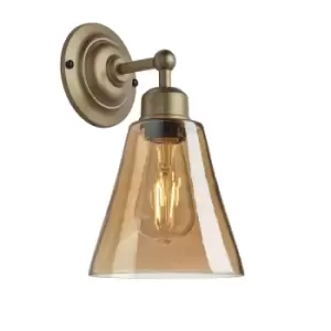 Industville Orlando Tinted Glass Flask Amber Wall Light / 6" Pewter Holder