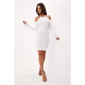 image of I Saw It First Cold Shoulder Ruffle Mini Dress - White