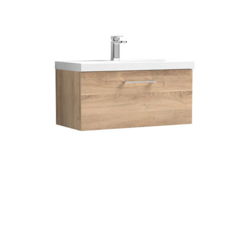 Image of NUIE Arno Wall Hung 1-Drawer Vanity Unit with Basin-1 800mm Wide - Bleached Oak - Nuie ARN3025A