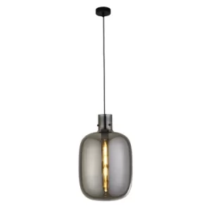 image of Barrel 1 Light Pendant, Black, Smoked Glass