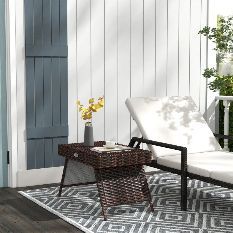 Image of Outsunny Foldable Outdoor Coffee Table, Steel Frame Rattan Side Table, Brown Brown