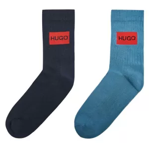 Image of Hugo Boss 2 Pack Ribbed Socks Bright Blue