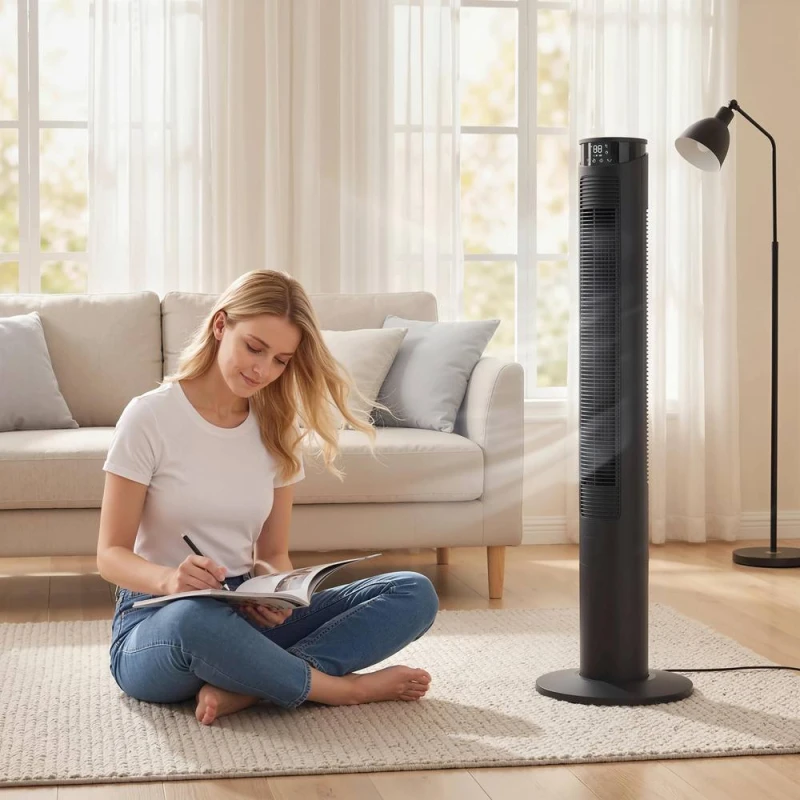 Image of HOMCOM Tower Fan with WiFi Control 116cm in Black Unisex