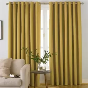 Image of Furn. Moon Herringbone Blackout Ringtop Eyelet Curtains (pair) Polyester Ochre (168X137Cm)