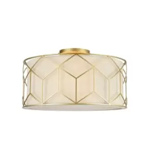 Image of Messina Semi Flush Cylindrical Ceiling Lamp Gold, 3 Light, E27