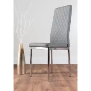 image of 6x Milan Grey Chrome Hatched Faux Leather Dining Chairs - Elephant Grey