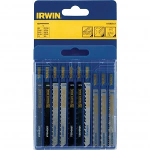 image of Irwin 10 Piece Assorted T Shank Jigsaw Blade Set